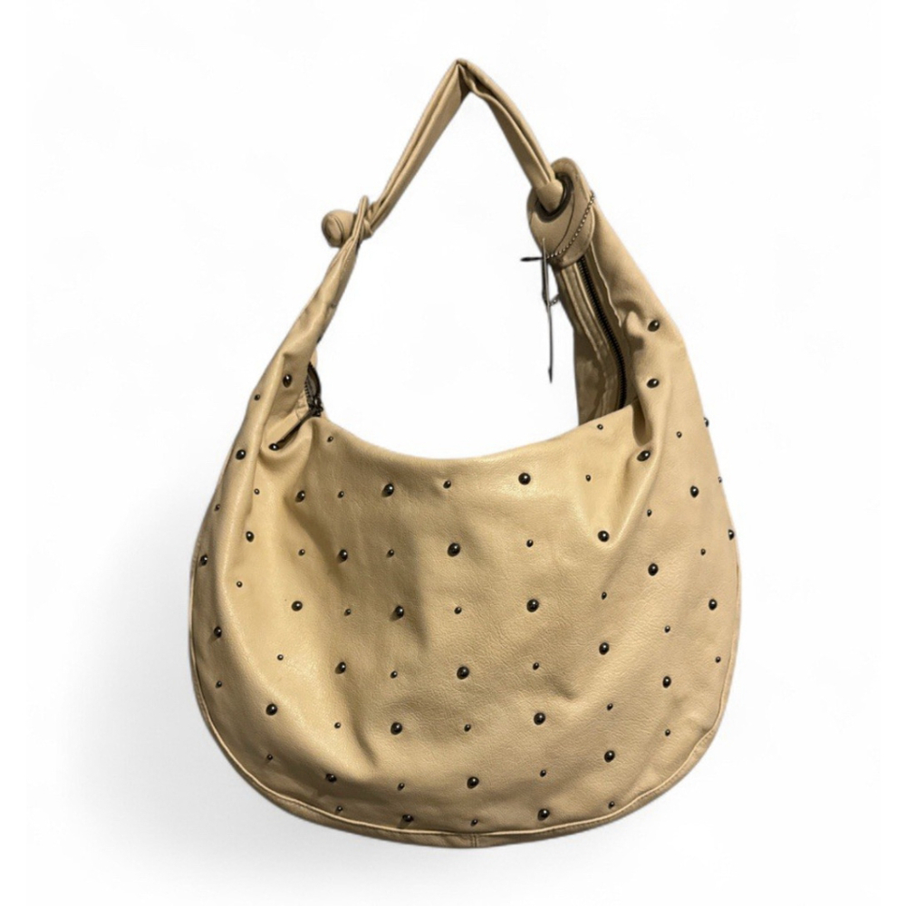 Olivia + Joy Designer Handbag Hobo Boho Knotted Handle Beige Studded New W Tag